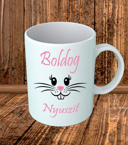 Boldog nyuszit nyusziarc bögre